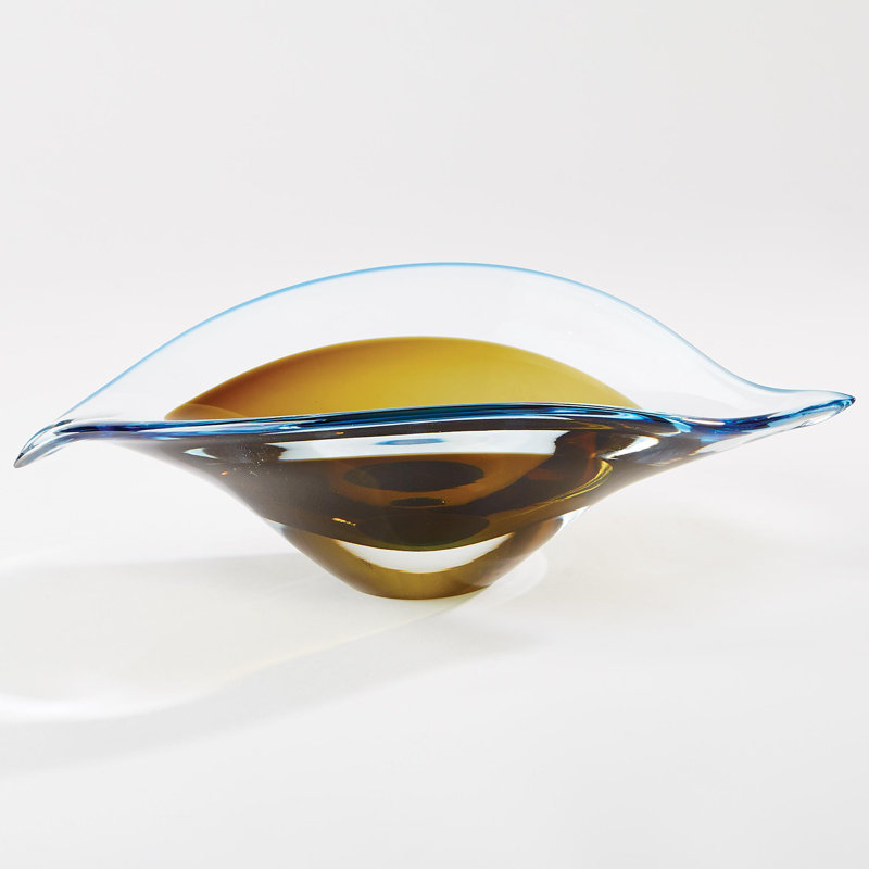 Glass Decorative Bowl, 5.25" H x 18" W x 12" D, Blue/Amber