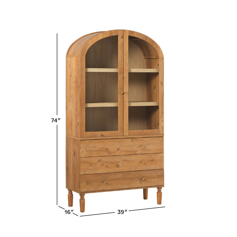 Holzhauer Modern Arched Glass Bookcase With Drawers, English Oak