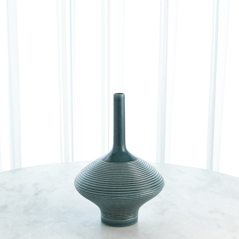 Ridged Bottle-Azure, 19.25" H x 13.5" W x 13.5" D