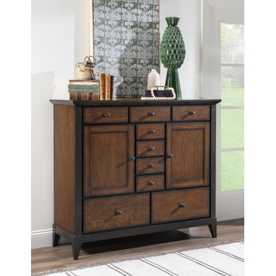 Fenmore 52" Wide Rustic Traditional Mocha and Distressed Cherry Door Drawer Chest