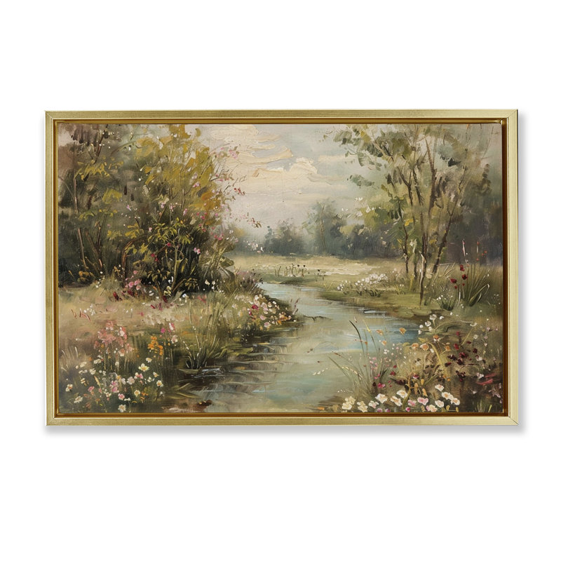  Toile flottante encadrée "Spring Stream" par LSR Design Studio, H 17 po x l 25 po, Cadre flottant métallique doré