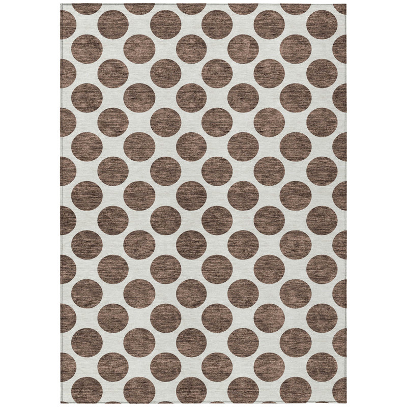 Tapis intérieur lavable à pois brun et ivoire 3 pi x 5 pi