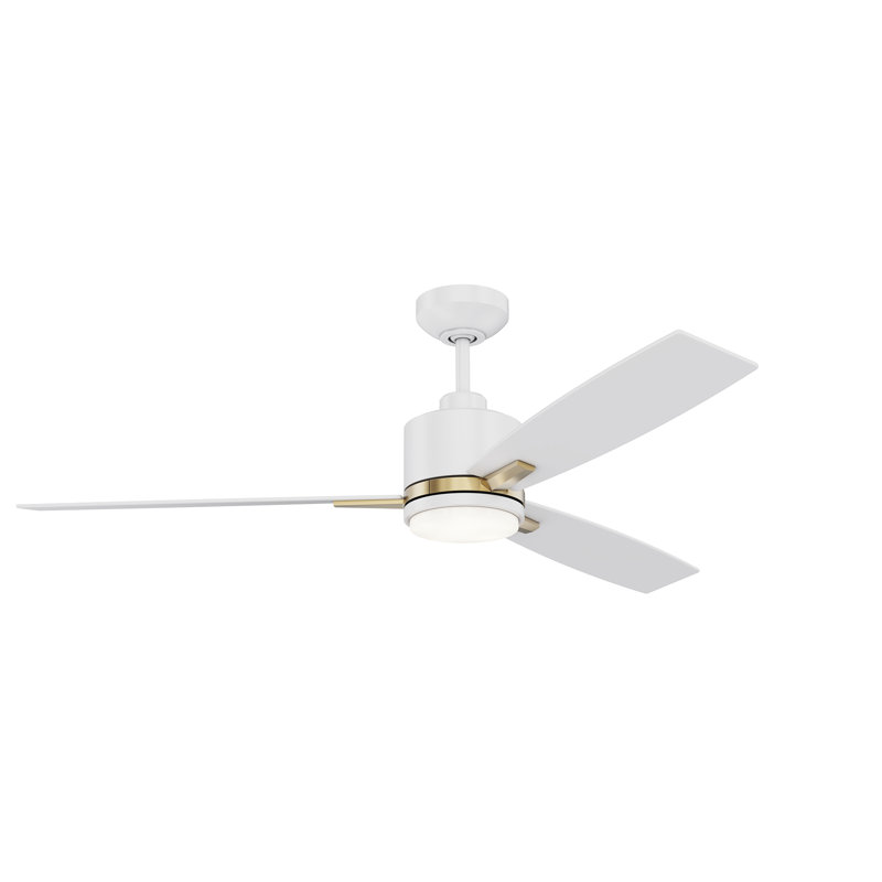 Ventilateur de plafond 52 po avec lumières DEL Gladina, Blanc mat / laiton Olican