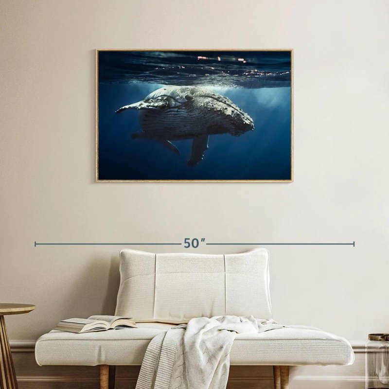 Baleine écumante, Cadre flottant en bois naturel, 37 po x 25 po
