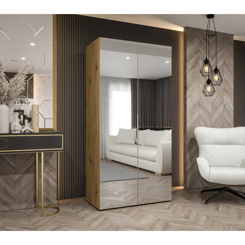 Manufactured Wood Wardrobe, Natural/Silver