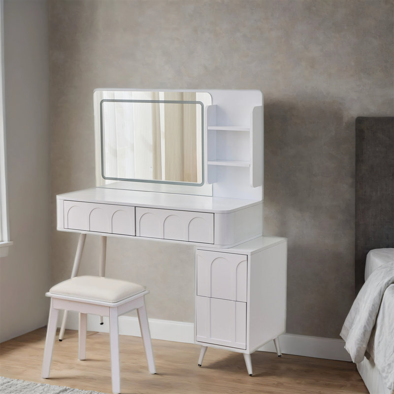 Meuble-lavabo moderne avec lumières DEL et miroir, Blanc