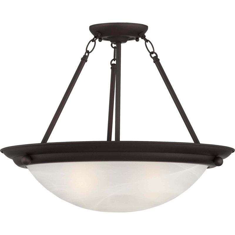 Lunar 3-Light Indoor Antique Bronze Convertible Hanging Pendant (Semi-Flush) with Alabaster Glass Bowl, Antique Bronze