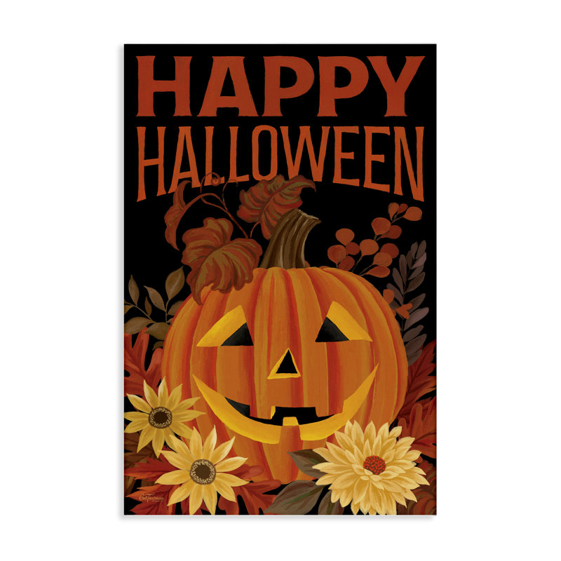 Joyeux Halloween, toile de citrouille florale, design par Cat Thurman Designs, H 24 po x l 16 po