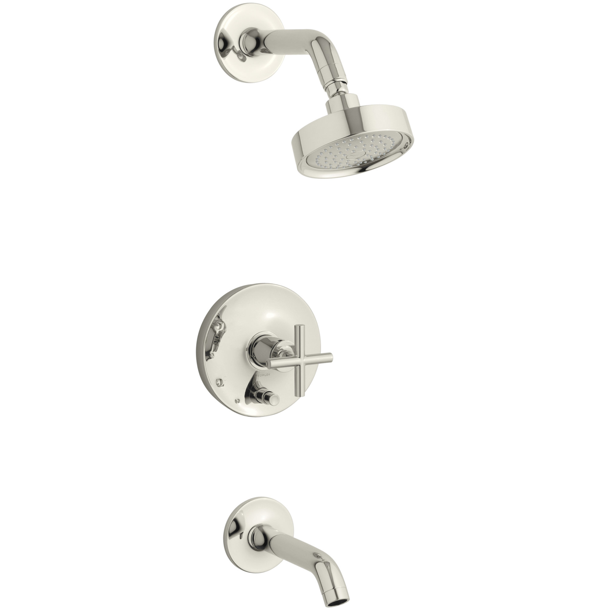 Purist Pressure-Balancing Thermostatic Tub and Shower Faucet, Vibrant Polished Nickel, 2.5 GPM, Cross Handle