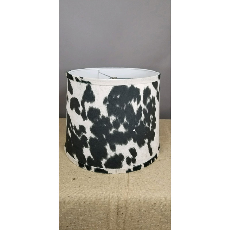 Abat-jour tambour en simili cuir de vache (araignée), Noir / blanc, H 13 po x l 16 po x P 16 po