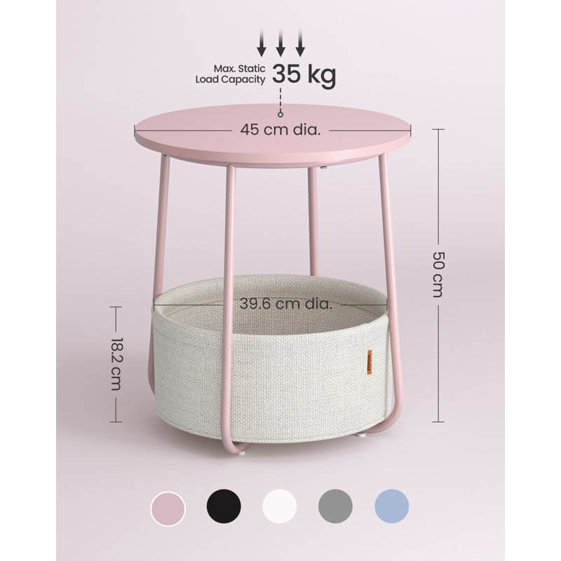 Lauranne Side Table with Storage, Pastel Pink/Cloud White