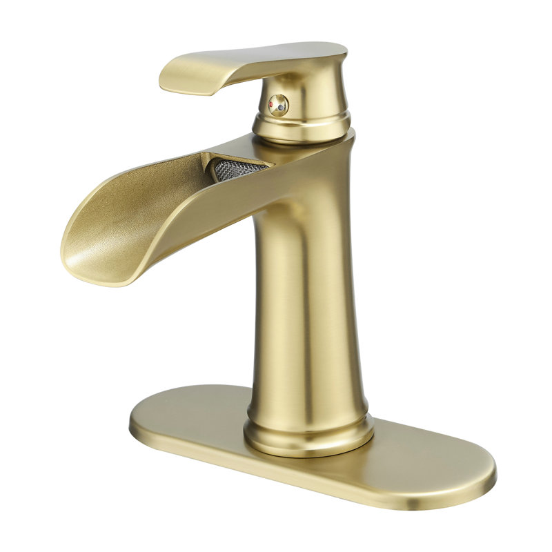 Robinet de salle de bain moderne, finition or brossé, fixation sur plateau, débit en cascade, robinet de robinet à cartouche, style, or, remplissage en céramique