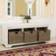 Banc de rangement en similicuir Aniella, 3 paniers tissés en bois de pin pour vestibule et vestibule-309893114