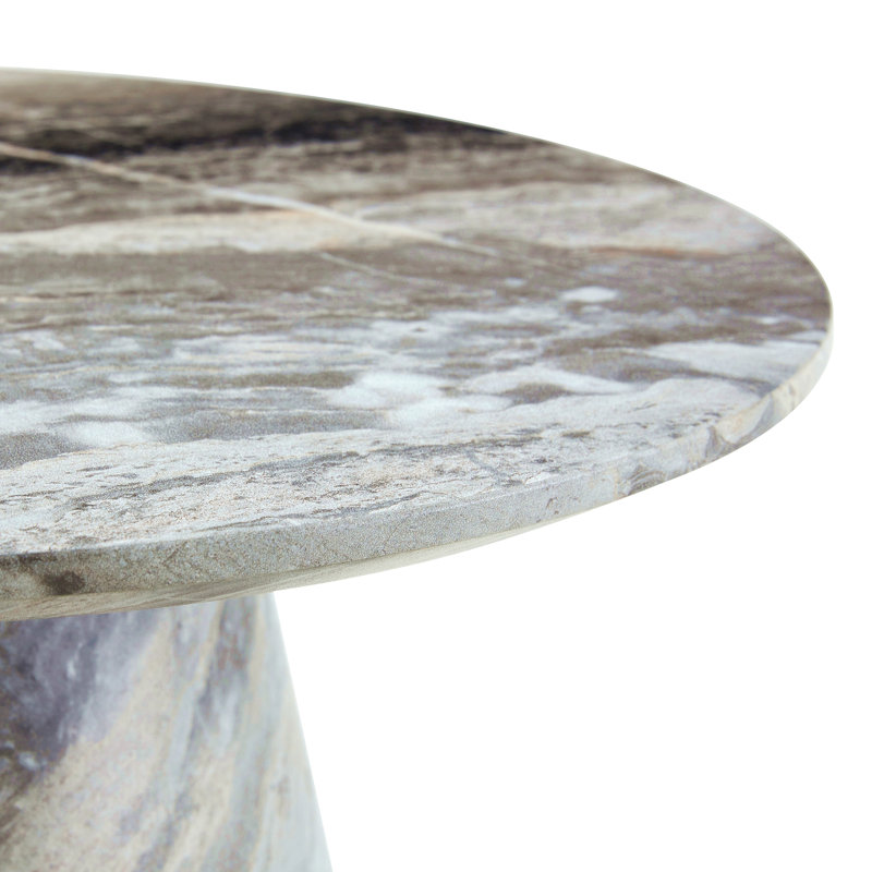 Table basse circulaire gris en fibres à densité moyenne texturée - diamètre 23,6 pouces, hauteur 13,7 pouces, placage texturé gris, texture délicate, adaptable à un plateau de table circulaire.
