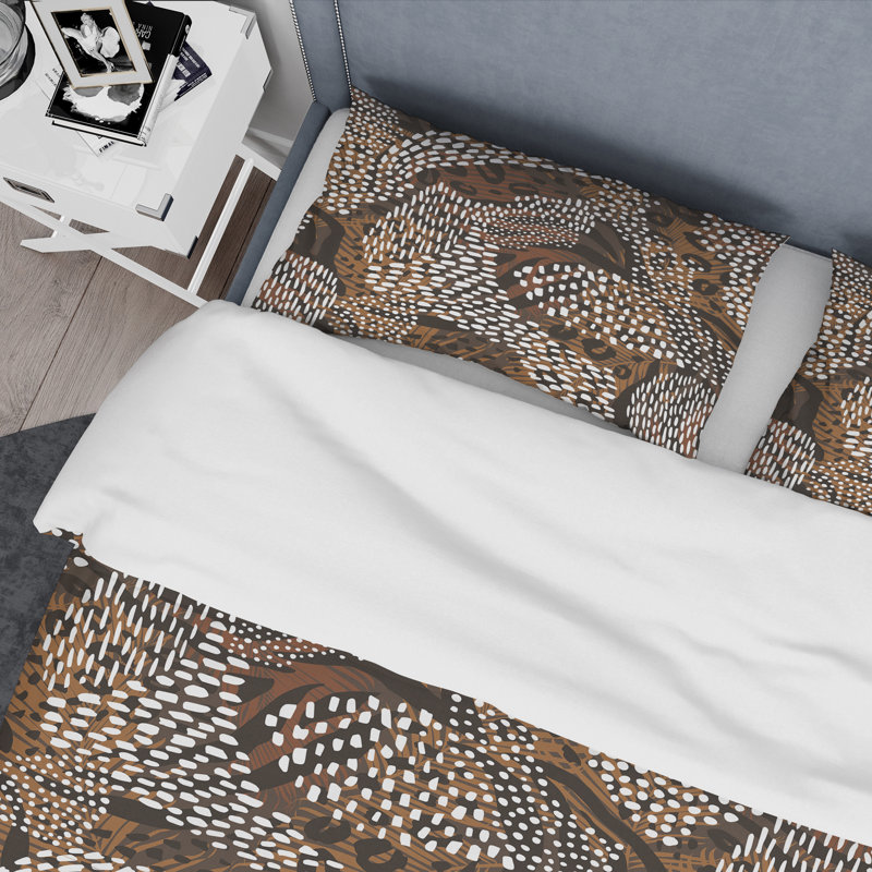 Ensemble de housse de couette en microfibre brun / blanc 2 pièces, Housse de couette simple + 1 taie décorative stan