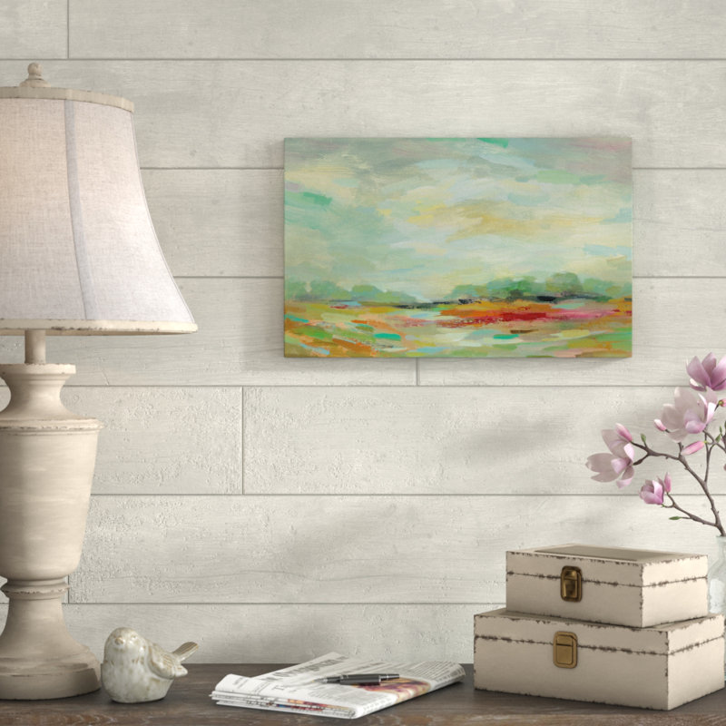 « aube field », reproduction de peinture à l’acrylique sur toile tendue, H 12 po x l 19 po x P 2 po