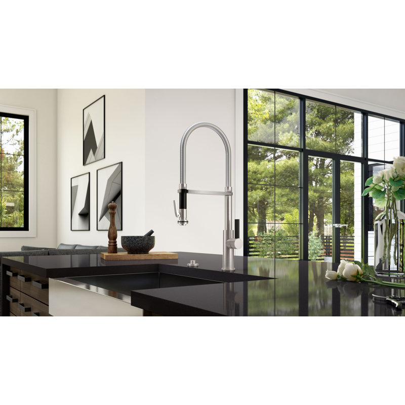 Corsano Culinary Pull-Out Kitchen Faucet with Squeeze or Button Sprayer, Carbon/Black, BST Series, Squeeze Sprayhead