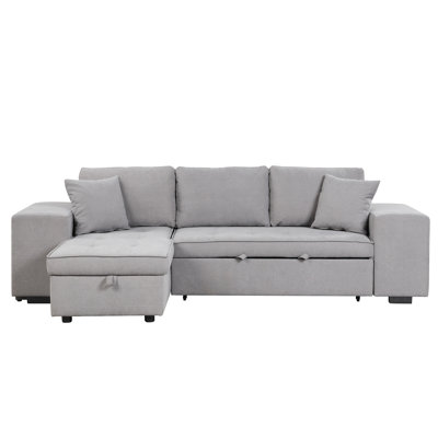104.5" Pull Out Sleeper Sofa Reversible L-Shape 3 Seat Sectional Couch With Storage Chaise And 2 Stools For Living Room Furniture Set