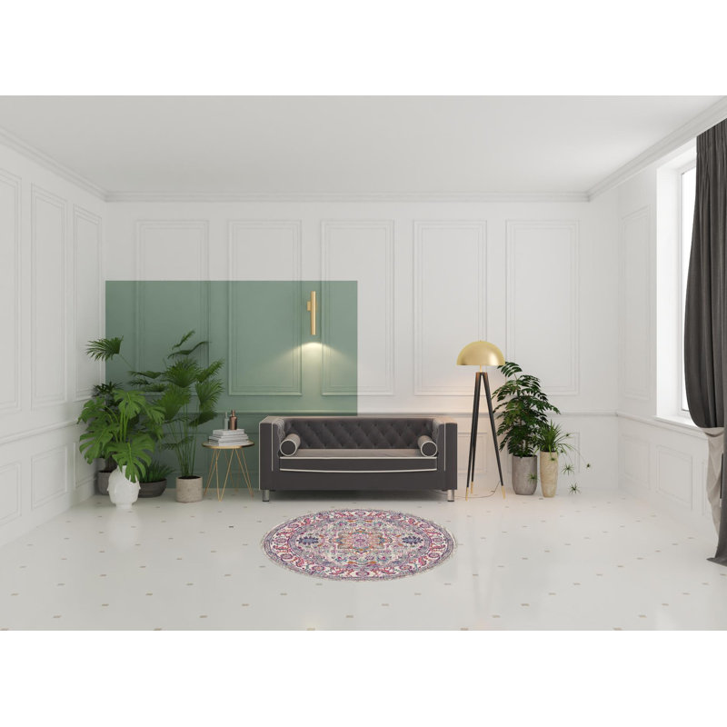 Tapis gris floral tissé 5 pi