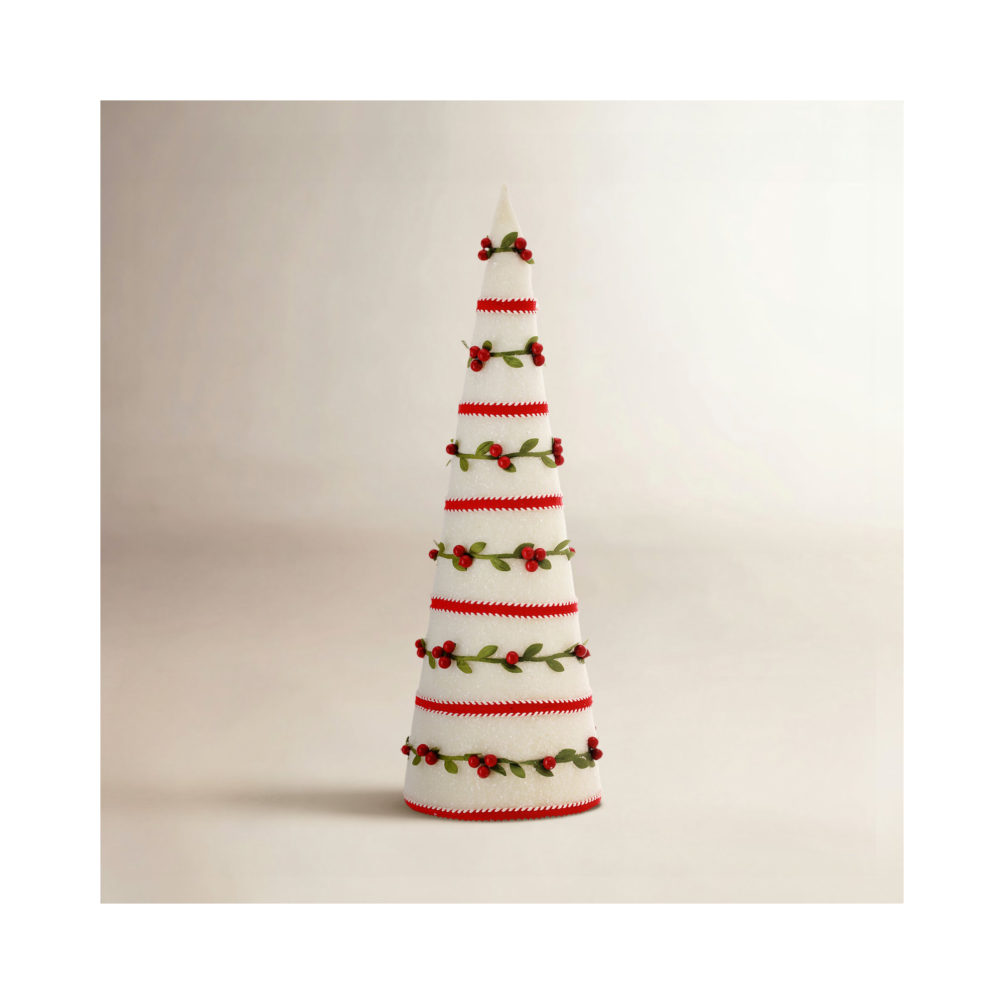 Berry Vine Frosted Cone Tree, White Red