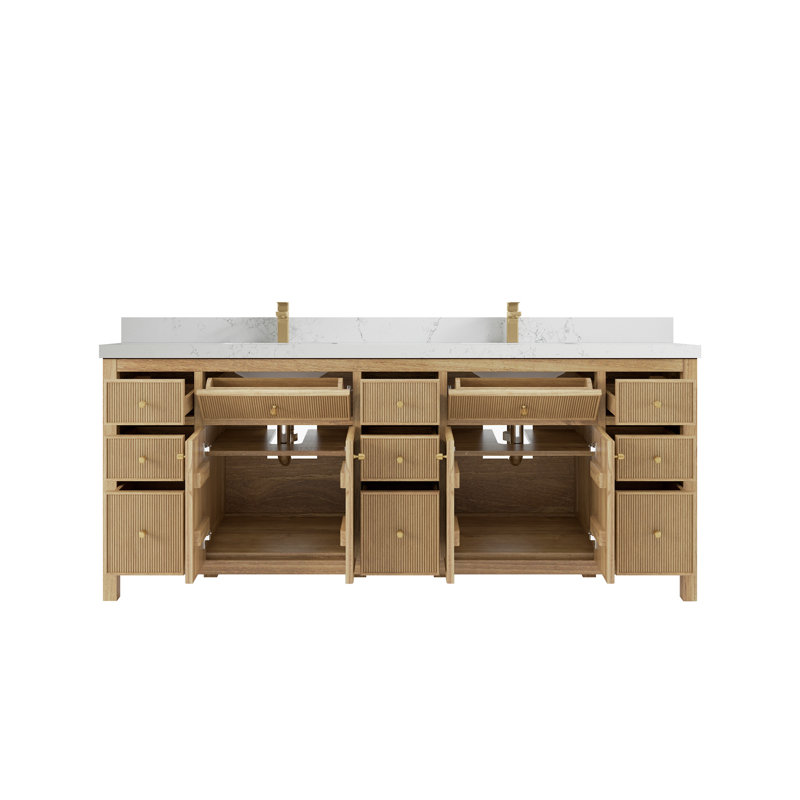 84'' Double Bathroom Vanity with Quartz Top, Empira White