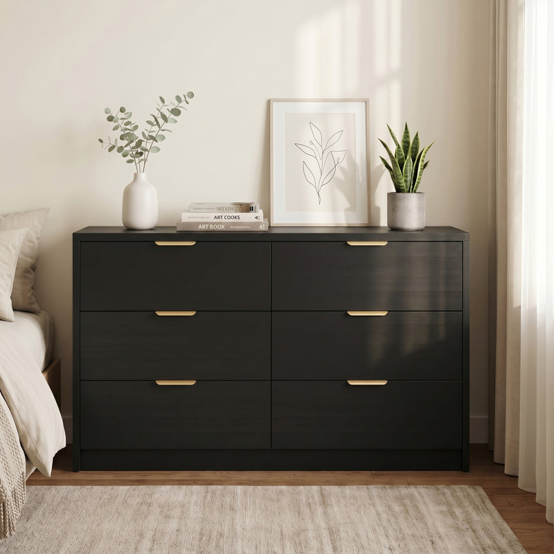 Commode à six rangées à six tiroirs, commode blanche texturée de style moderne, Noir