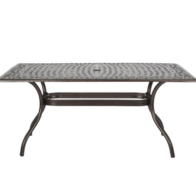 Table de jardin rectangulaire en fonte d'aluminium - Présentant une fonction florale à couper le souffle et un parasol de patio agrémenté d'un support fin