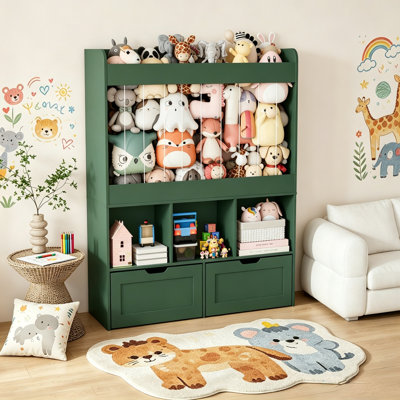 51.7"H Toy Box Storage Organizer,Large-Capacity Stuffed Animal Storage with 2 Movable Storage Drawers,3 Storage Cubes, Kids Bookshelf for Kids Room, Playroom(Green)