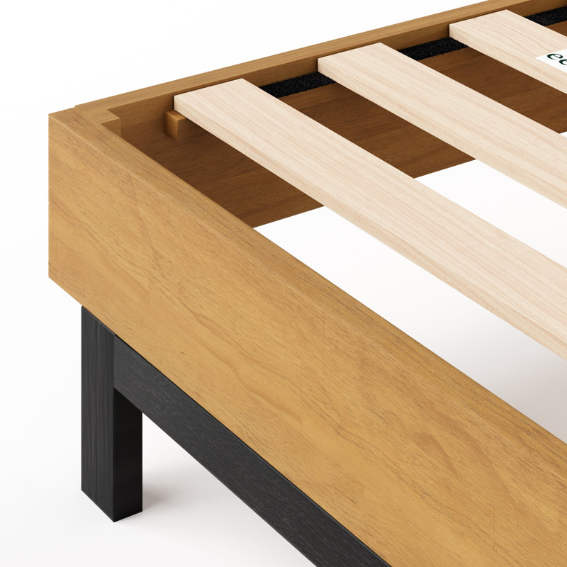 Base de lit plateforme en bois massif avec tête de lit réglable Lirim, Double, Brun pâle