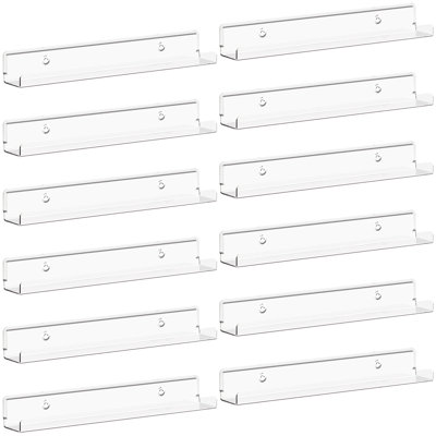 Tablettes flottantes pour disques vinyles, paquet de 12 étagères murales en acrylique transparent de 12 po pour la présentation de livres / photos / photos / maquillage dans la chambre à coucher, le salon, le rangement de la salle de bain et l'organis