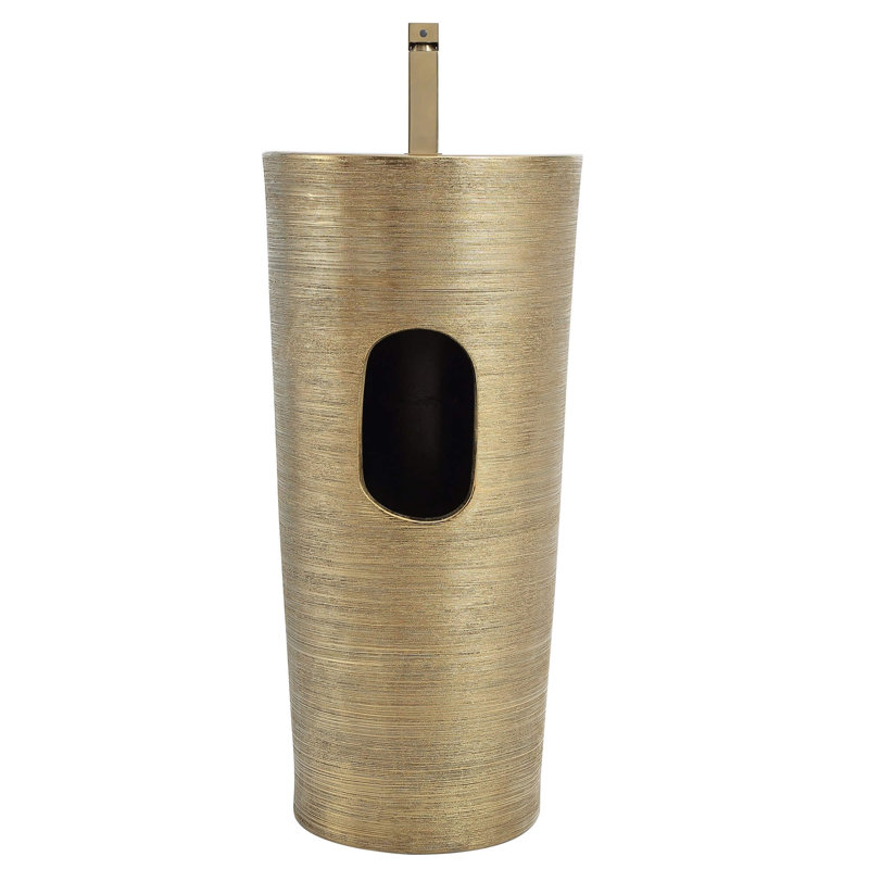 Vitreous China Pedestal Bathroom Sink with Overflow, Brushed Gold