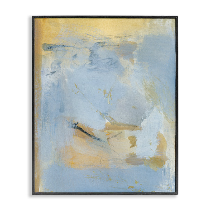 «Blue & Gold Organic Abstract», estampe numérique par Victoria Barnes, Giclée encadrée noir minuit, H 20 po x l 16 po
