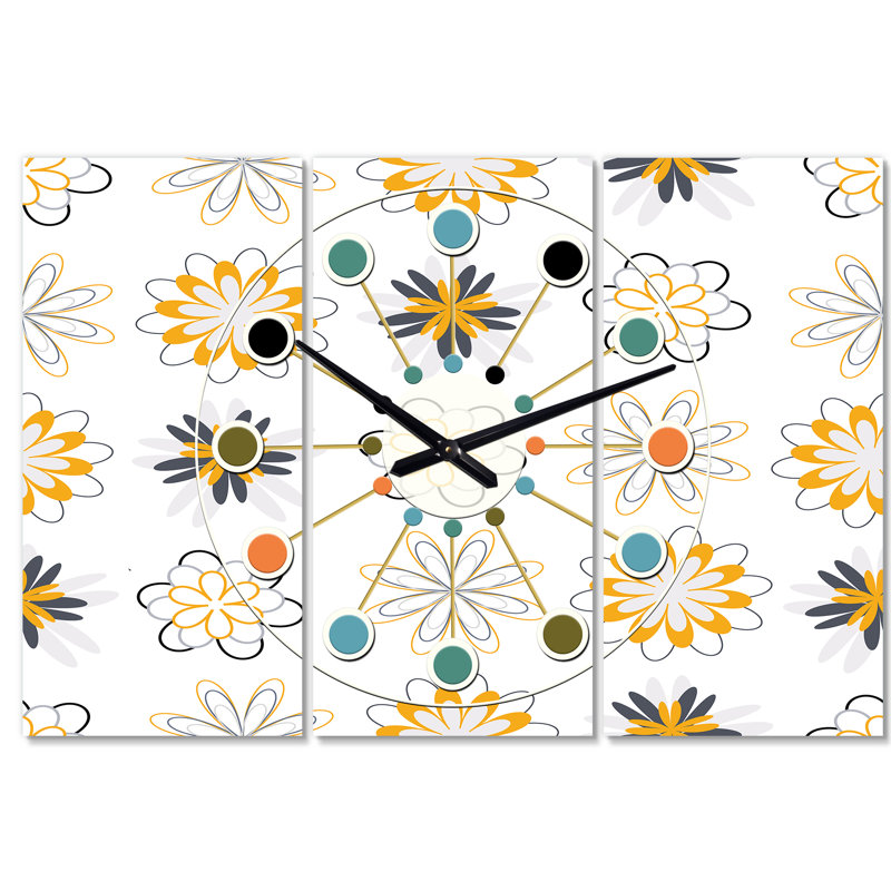 Très grande horloge murale rétro florale viii Mid-Century
