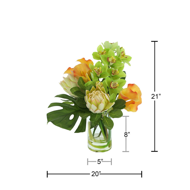 Tropical Arrangement with Calla Lilies, Orchids and Protea