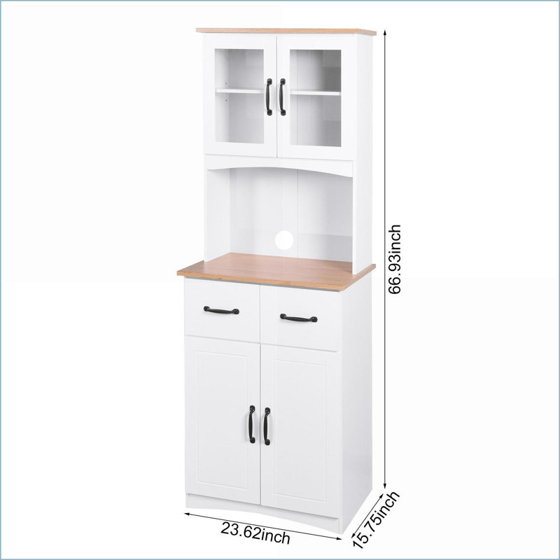 Armoire de cuisine blanche avec portes en verre encadrées, tiroir et amp; Tablettes réglables | Panneau de fibres à densité moyenne | Capacité de charge de 150 lb