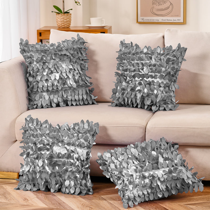 Jeté floral, Housse de coussin seulement - sans insert, Gris, 20 po x 20 po