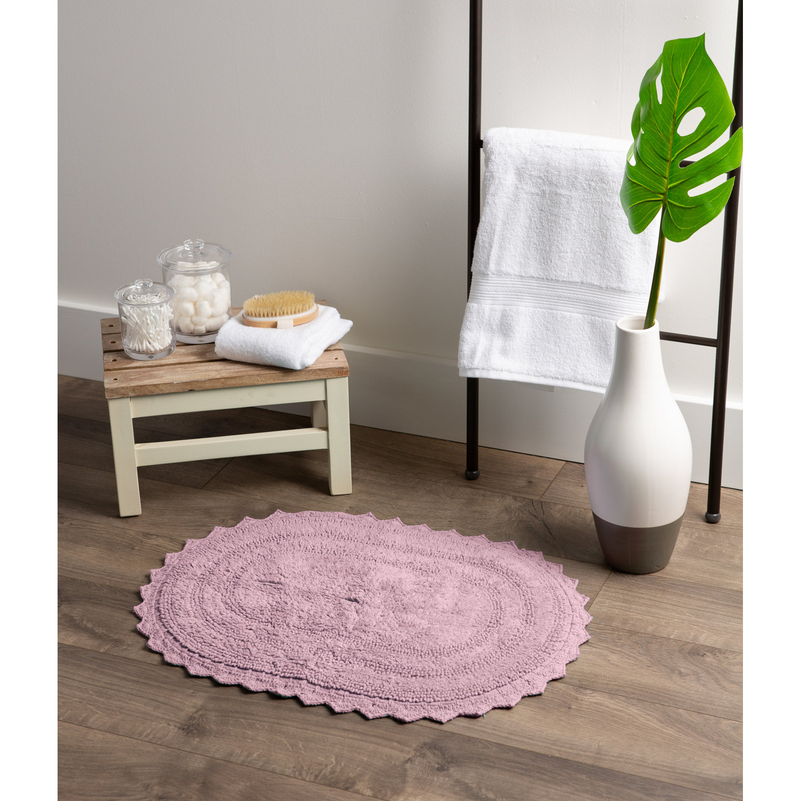 Lisk Cotton Blend Bath Rug, 21" W x 34" L, Mauve