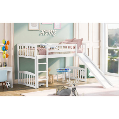 White Twin Size Loft Bed With , Ideal For Limited Space Homes In White, Solid Wood A Versatile Bedroom Setup