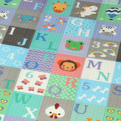 AIYAPLAY Baby Play Mat Double-Sided Foam Waterproof Alphabet Animal Theme