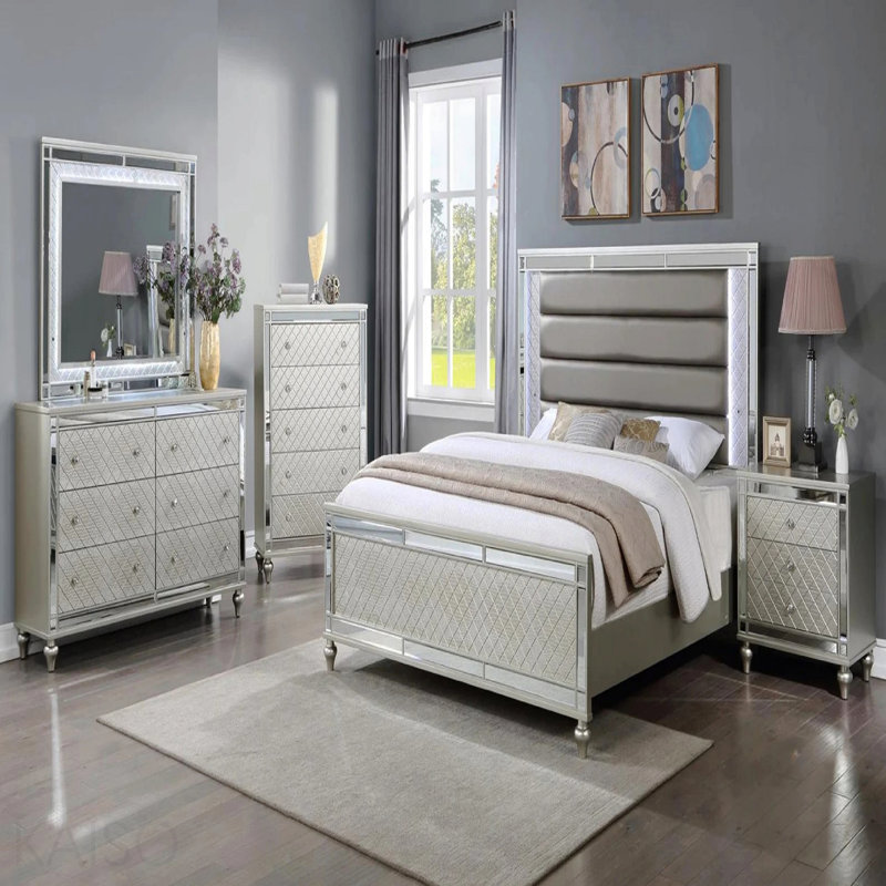 Commode de chambre à coucher 1 tiroir 6 pièces Glam