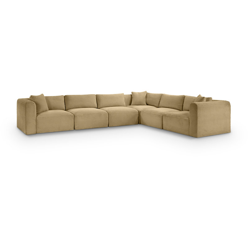 Canapé modulaire en L Carmean Performance, Velours côtelé texturé Camel, 3 sans accoudoirs, 3 en coin