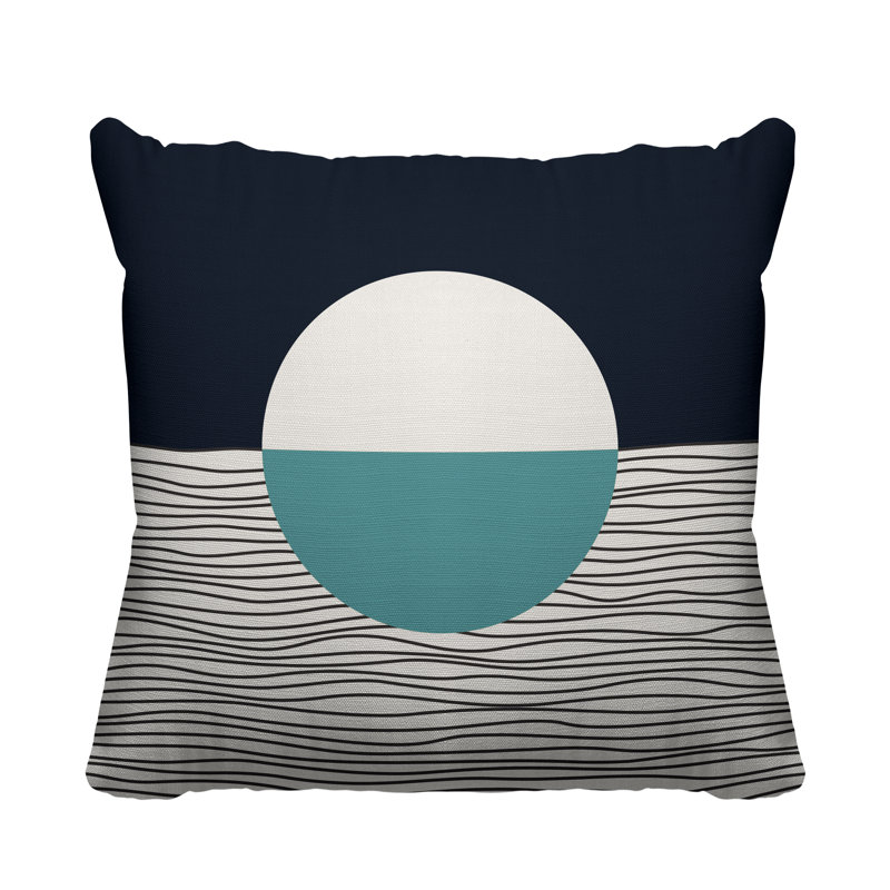 Coussin décoratif intérieur / extérieur Carmy, Ciel / beige / bleu marine, 17 po x 17 po, Carré