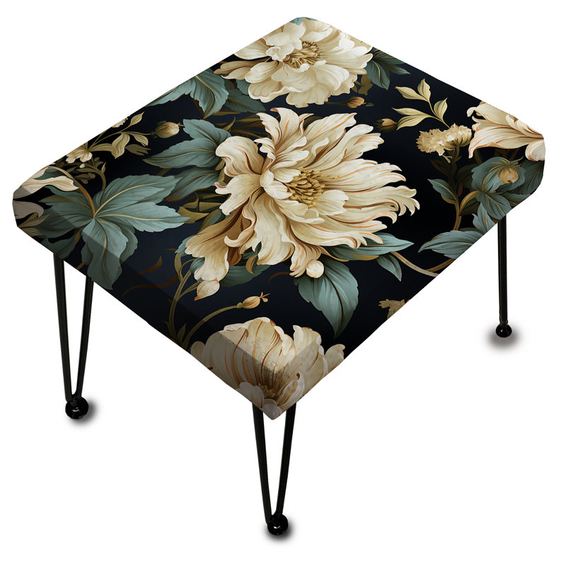 Victorien vert et blanc grand damas - repose-pieds rectangulaire damassé