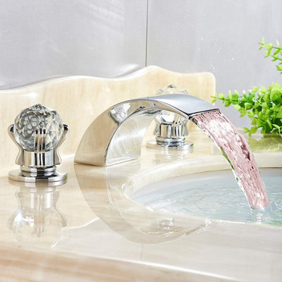 8-16 Inch Led Waterfall Widespread Bathroom Sink Faucet 2 Handles 3 Holes Lavatory Faucets Basin Mixer Tap Chrome Finish