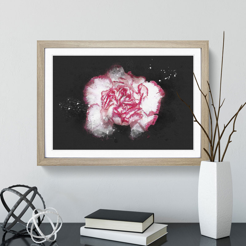 Pink Carnation Flower - Picture Frame Graphic Art Print, 45cm H x 63cm W x 2cm D, Oak Framed