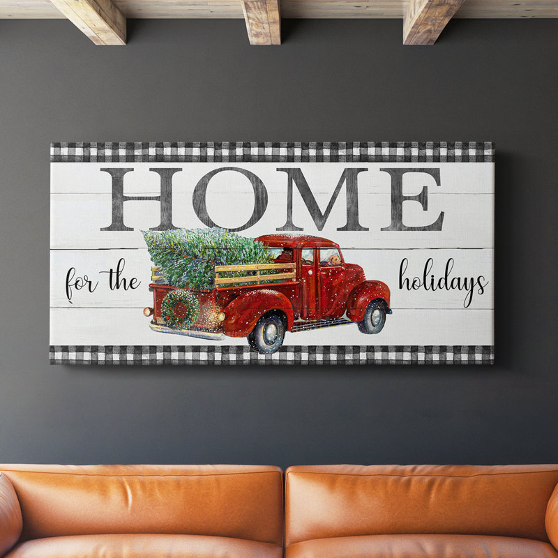 Christmas Pickup Home - Toile tendue avec châssis - Prêt à accrocher, H 16 po x l 32 po