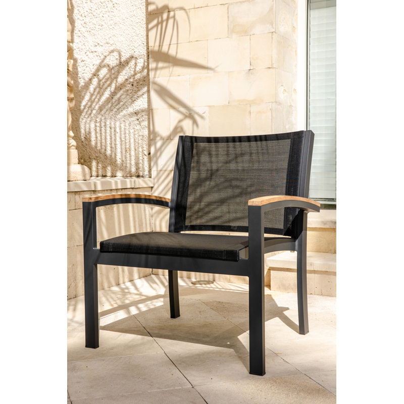 Tribeca Aluminum Teak Sling Stacking Lounge Chair, Black/Brown
