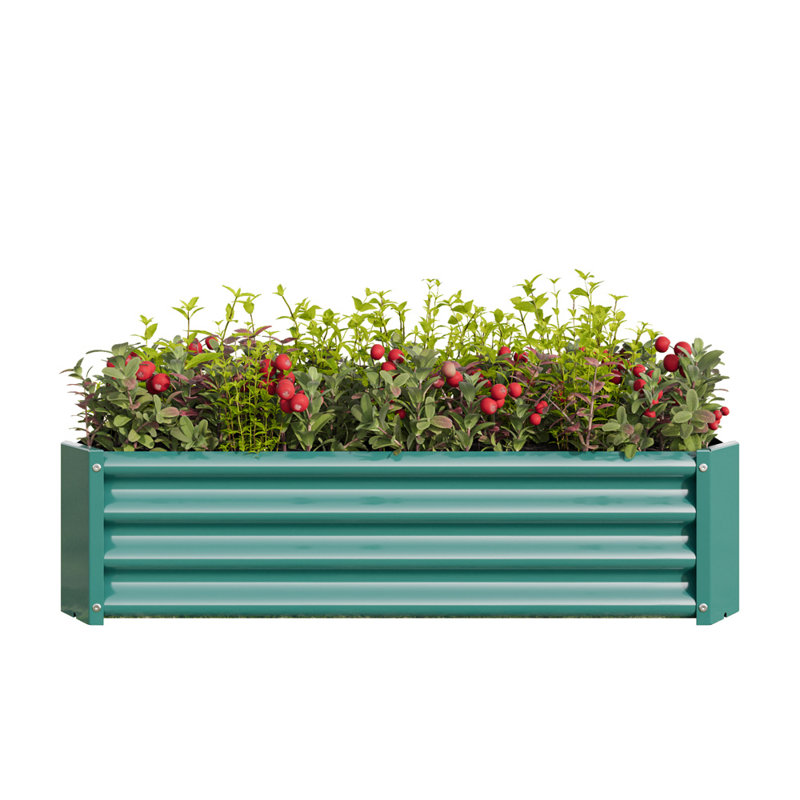 Metal Corrugated Iron Raised Garden Bed for Outdoor Plants, Vegetables, and Flowers, Green, 11.81" H x 94.49" W x 47.25" D