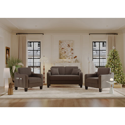 Mid-Century Modern 3-Piece Living Room Set, Compact Sofa  Armchair Set for Small Spaces