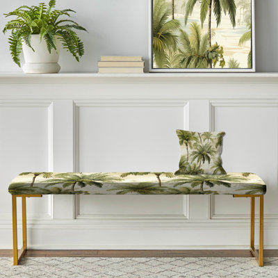 Vintage Palms Ii Tropical Pattern - Tropical Upholstered Gold Bench